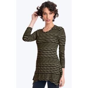 Tianello Small Asbury Tunic Brown Black Tianello Stripe Knit Jersey Top